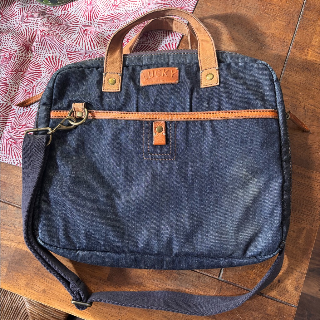 Vintage Lucky Brand Denim And Leather Messenger Bag Vintage Lucky Brand Denim And Leather Messenger Bag